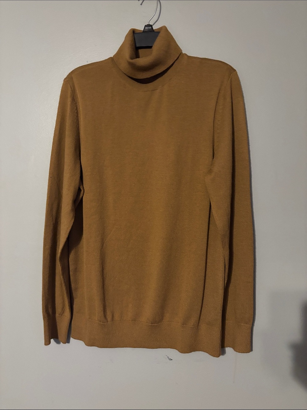 Express Men's Turtleneck Sweater in Camel Brown poly/wool blend